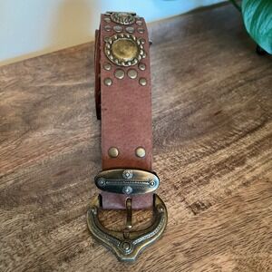 Chance Encounters Genuine Leather Brown Studded Western Belt Womens‎ Medium Boho